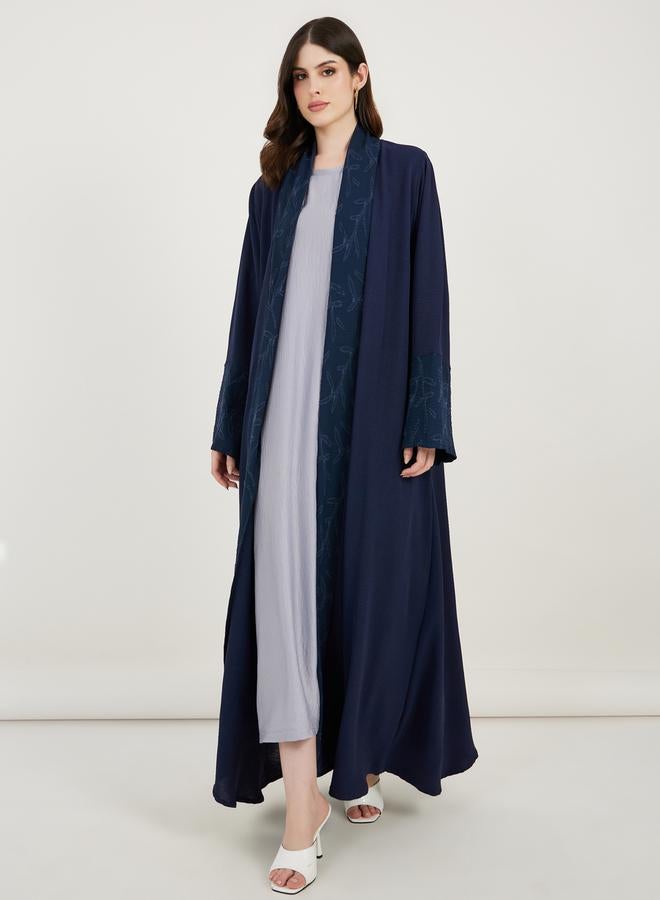 Styli Jacquard Front Crepe Abaya with Matching Hijab - Image 2