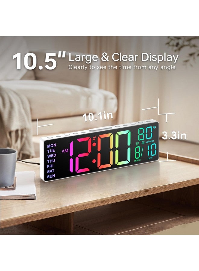 JALL 10.5'' Digital Large Alarm Clock with 8-in-1 RGB Colors, Date, Month, Temperature LED, Auto DST, Modern for Desk, Wall, Living Room, Bedroom, Birthday Xmas Gift, him her Mom Dad Seniors Teen - Image 1