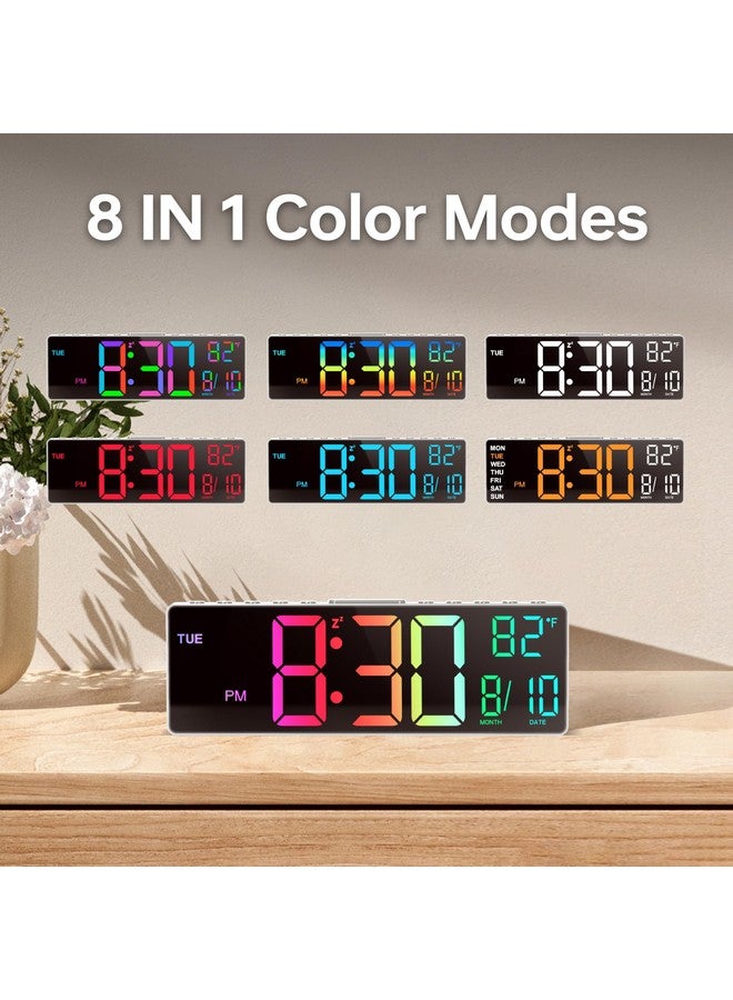 JALL 10.5'' Digital Large Alarm Clock with 8-in-1 RGB Colors, Date, Month, Temperature LED, Auto DST, Modern for Desk, Wall, Living Room, Bedroom, Birthday Xmas Gift, him her Mom Dad Seniors Teen - Image 2