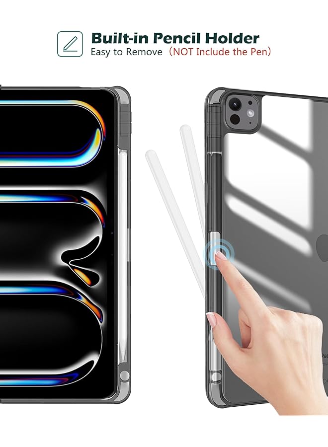 Procases Smart Case For Ipad Pro 11 Inch M4 2024 With Pencil Holder Clear Back Slim Tri-Fold Folio Stand Shell Tablet Cover For Ipad Pro 11 Inch M4 5Th Gen 2024 Model: A2836 A2837 A3006 -Black - Image 4