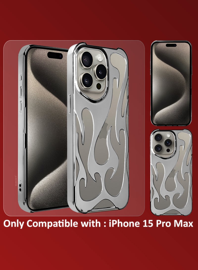 CATANES iPhone 15 Pro Max Case Cover Soft TPU and Glossy with Flame Design - Silver - Image 5