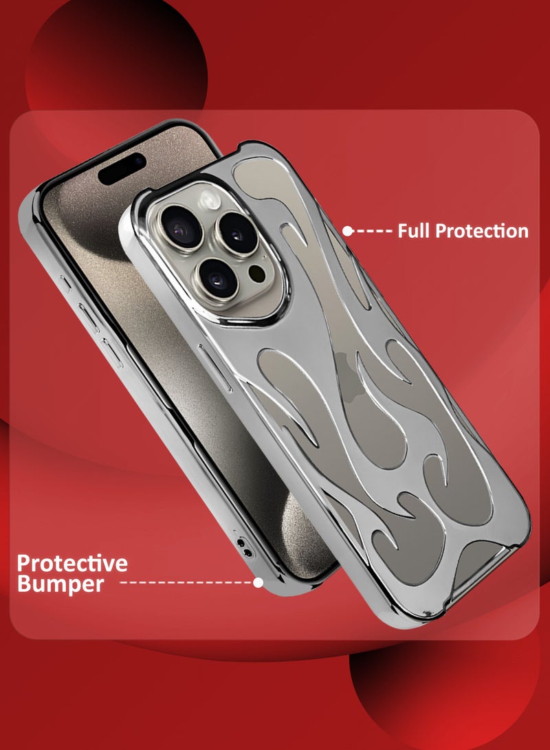CATANES iPhone 15 Pro Max Case Cover Soft TPU and Glossy with Flame Design - Silver - Image 2