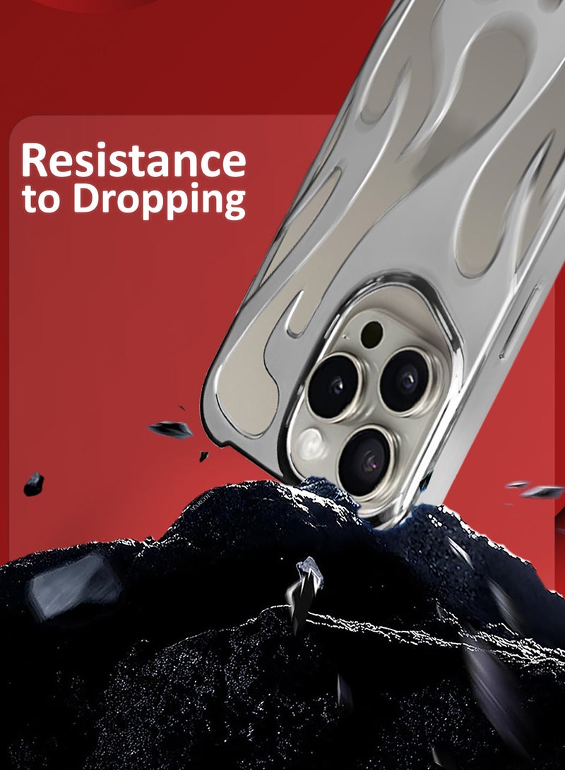 CATANES iPhone 15 Pro Max Case Cover Soft TPU and Glossy with Flame Design - Silver - Image 3