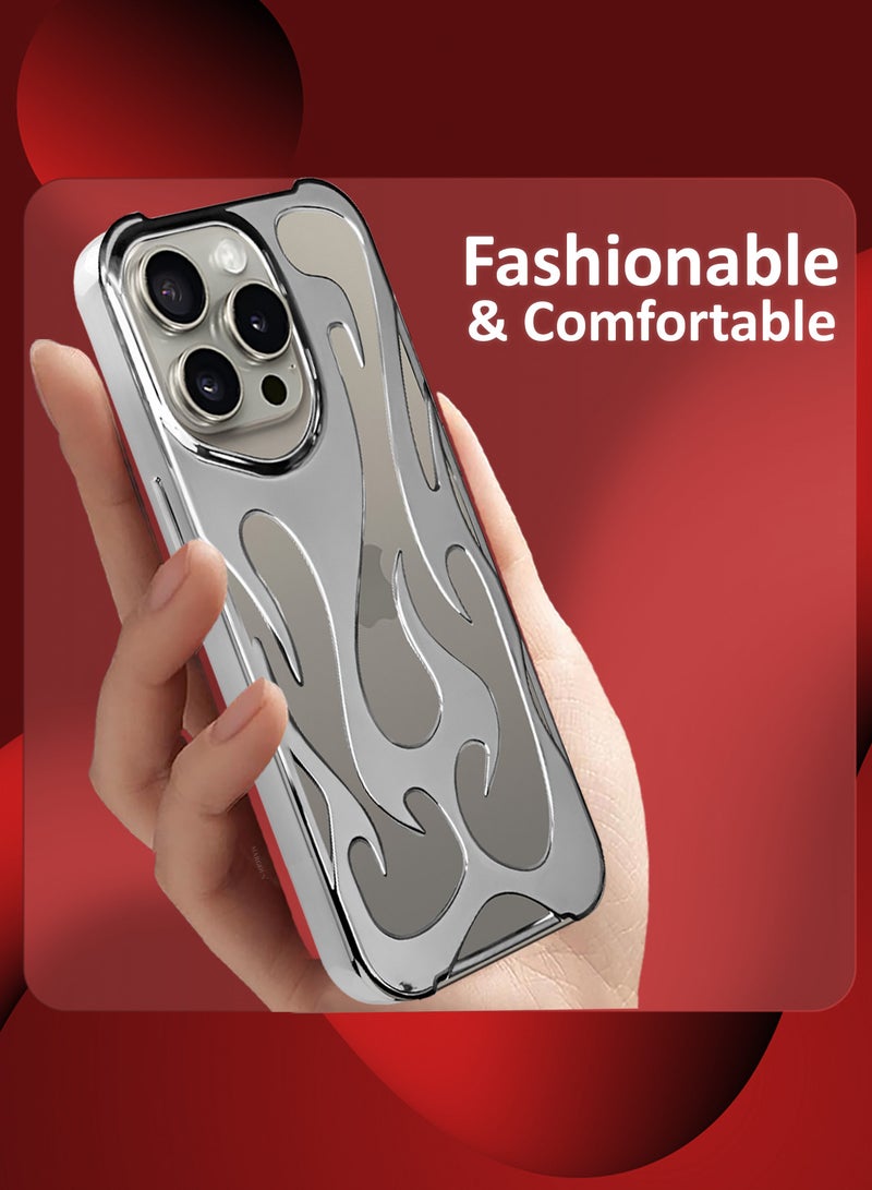 CATANES iPhone 15 Pro Max Case Cover Soft TPU and Glossy with Flame Design - Silver - Image 4