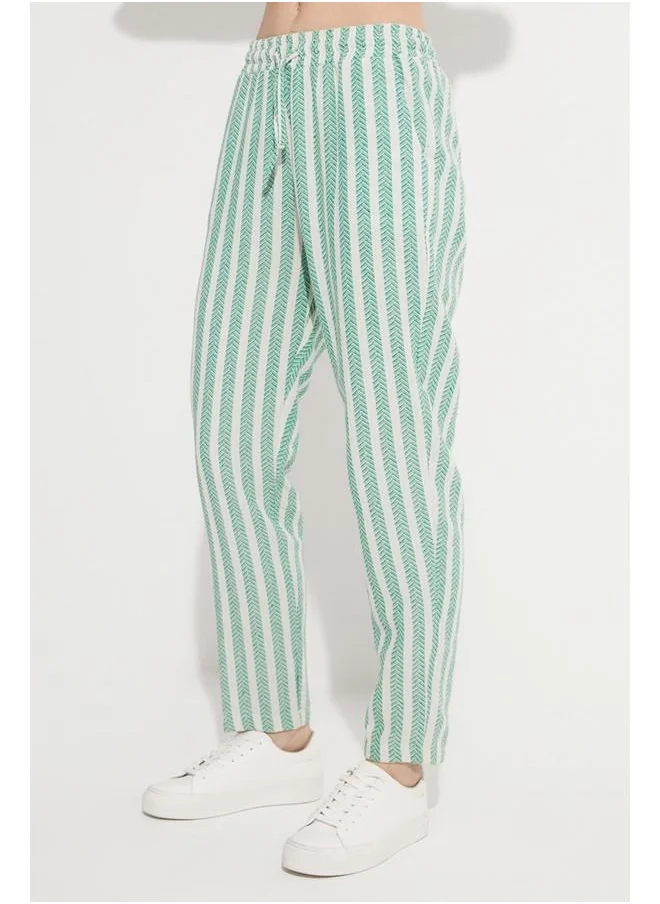 JUNE June Elastic Waist Striped Trouser Green
