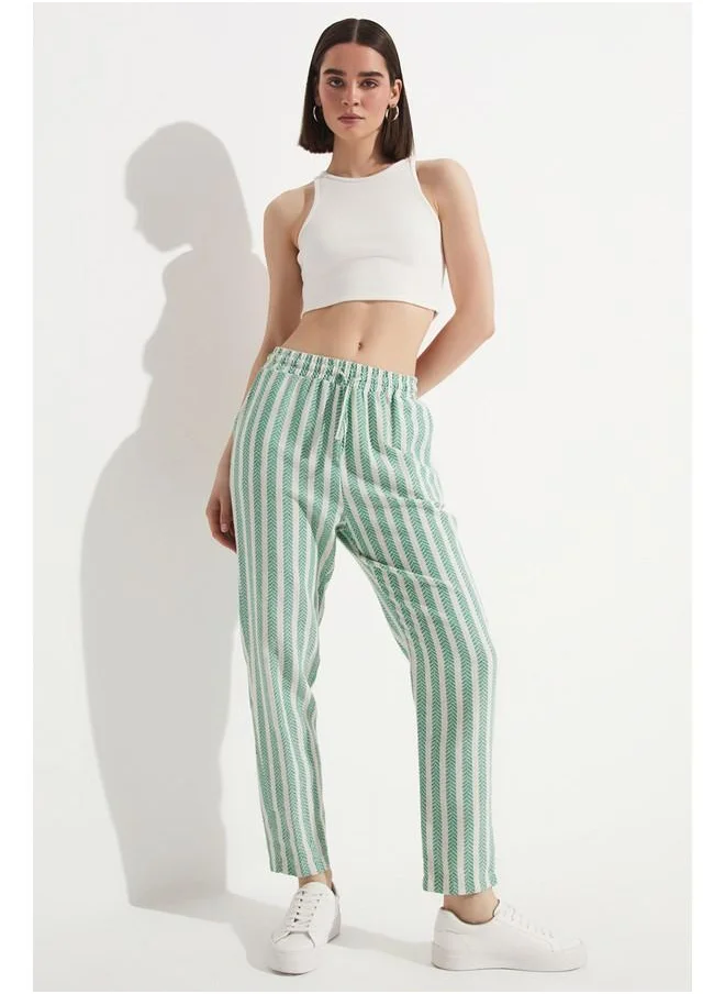 JUNE June Elastic Waist Striped Trouser Green