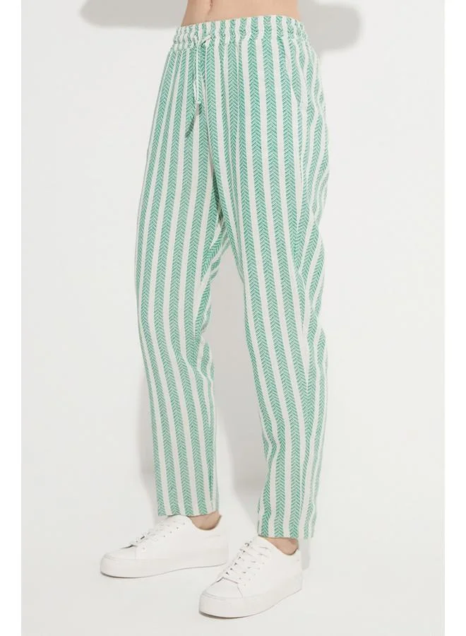 JUNE June Elastic Waist Striped Trouser Green