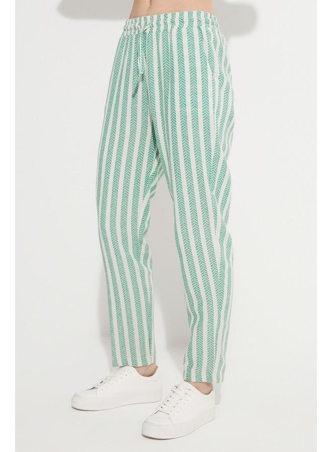 JUNE Elastic Waist Striped Trouser Green - Image 5