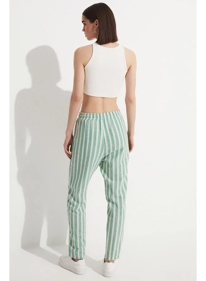 JUNE June Elastic Waist Striped Trouser Green