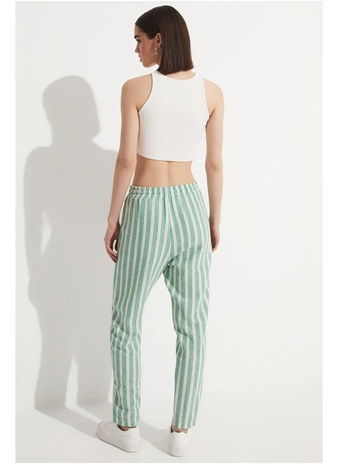 جون June Elastic Waist Striped Trouser Green