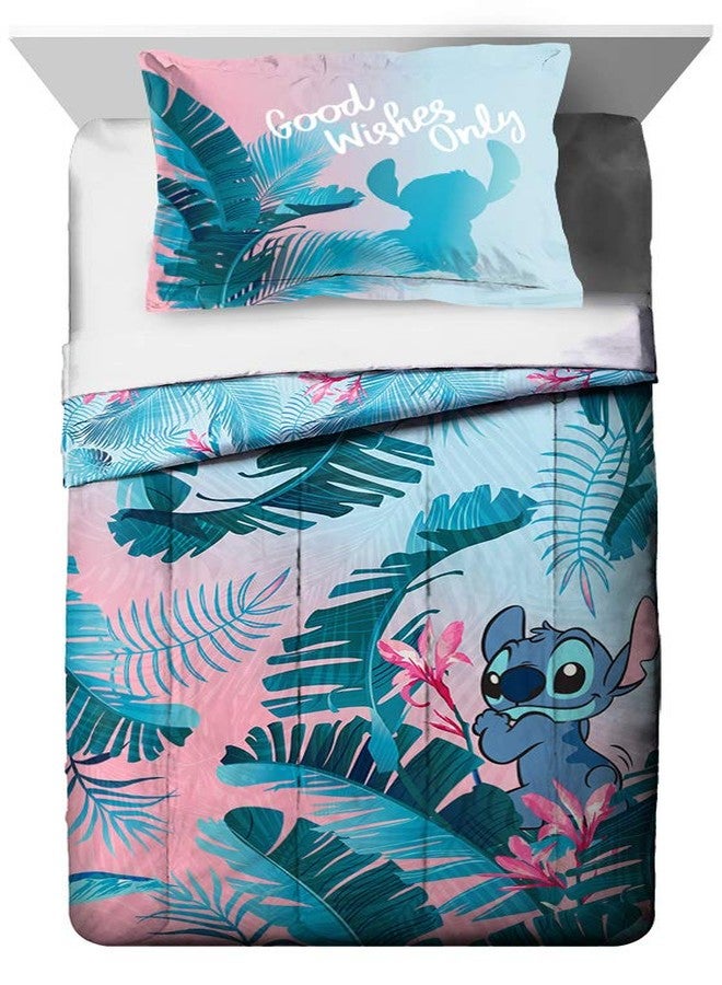 Jay Franco Disney Lilo & Stitch Floral Fun Full/Queen Comforter & Sham Set - Super Soft Kids Reversible Bedding - Fade Resistant Microfiber (Official Disney Product) - Image 1