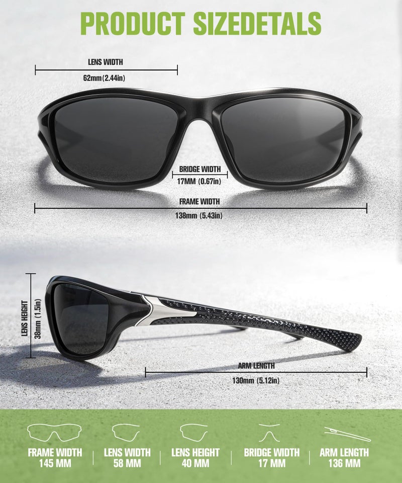 QALLY Polarized Sunglasses Men Sports Sunglasses for Men UV400 Sunglasses for Driving Golf Cycling Fishing Running - Image 5