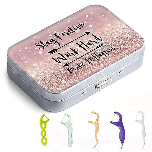 Gerkia Dental Floss Portable Case, Easy to Store Floss Picks of Various Sizes, Portable Dental Floss Dispenser is Perfect for Travelling, Hotels, Dinners, Appointments.Pink Inspirational Quotes - Image 1