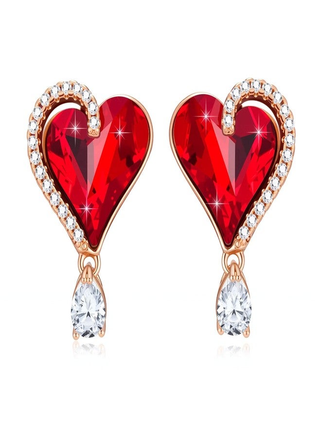 EVEVIC Austrian Crystal Heart Stud Earrings for Women Trendy Halo Earrings 14K Gold Plated Hypoallergenic Jewelry (Red) - Image 1