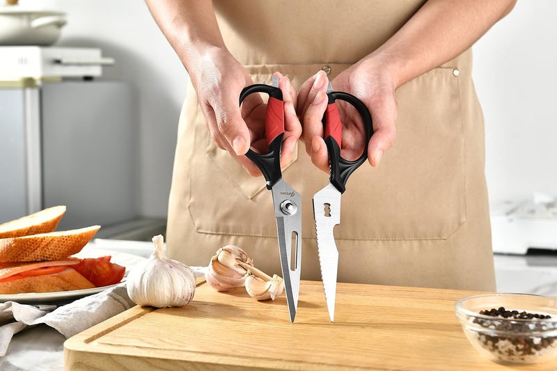 Kitchen Scissors - Heavy Duty Utility Come Apart Kitchen Shears for Chicken, Meat, Food, Vegetables - 9.25 Inch Long - Black and Red Handle - Image 5