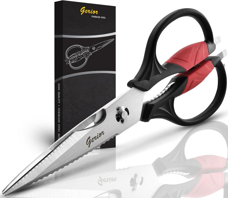 Kitchen Scissors - Heavy Duty Utility Come Apart Kitchen Shears for Chicken, Meat, Food, Vegetables - 9.25 Inch Long - Black and Red Handle - Image 1