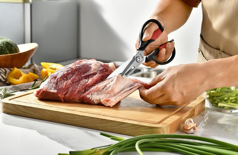 Kitchen Scissors - Heavy Duty Utility Come Apart Kitchen Shears for Chicken, Meat, Food, Vegetables - 9.25 Inch Long - Black and Red Handle - Image 2