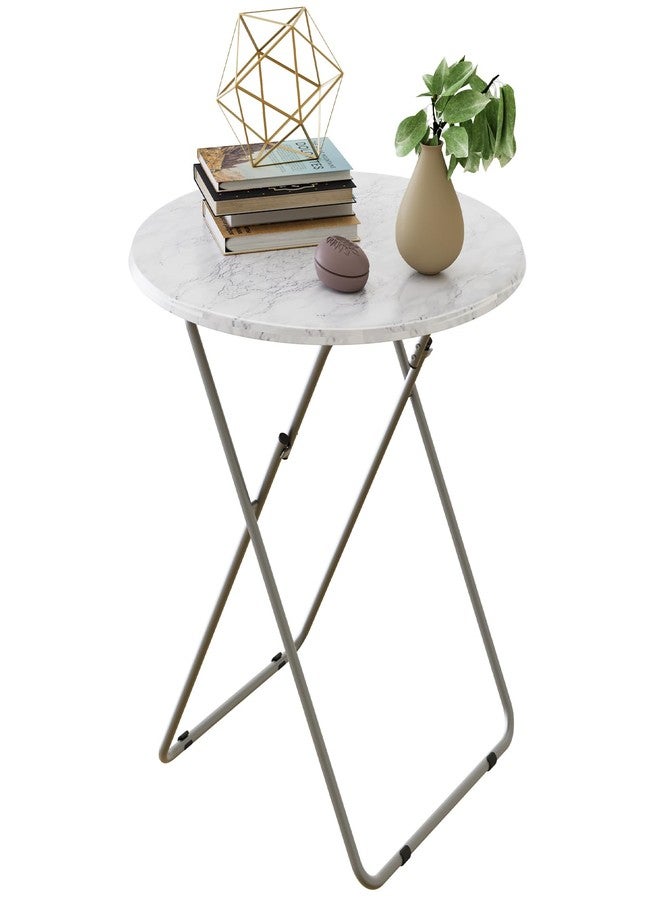 Fleecy day Tv Trays Folding Tray Table Dinner Tray Table Round, Snack Eating Trays Table for Living Room with No Assembly Required&Sturdy, 17.5 x 17.5 x 26 in(White Marble) - Image 1