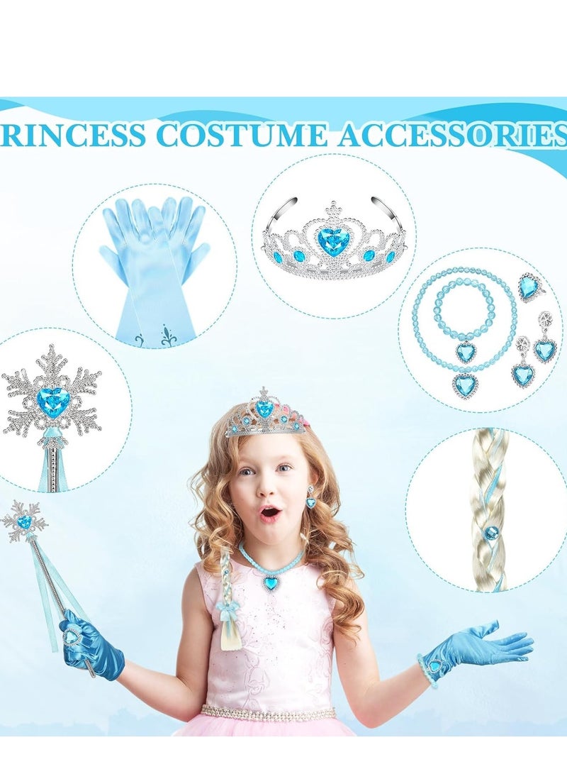 Princess Dress up Party Accessories Costume Toddler  Jewelry Play for Girls Favors Gifts Set, Crown Tiara Gloves Wig Necklace Ring Bracelet Earrings and Wand  - Image 2