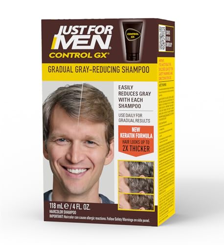 Just for Men Control GX Grey Reducing Shampoo for Lighter Shades of Hair Blonde to Medium Brown Gradual Hair Color with Keratin 4 Fl Oz  Pack of 1 Packaging May Vary