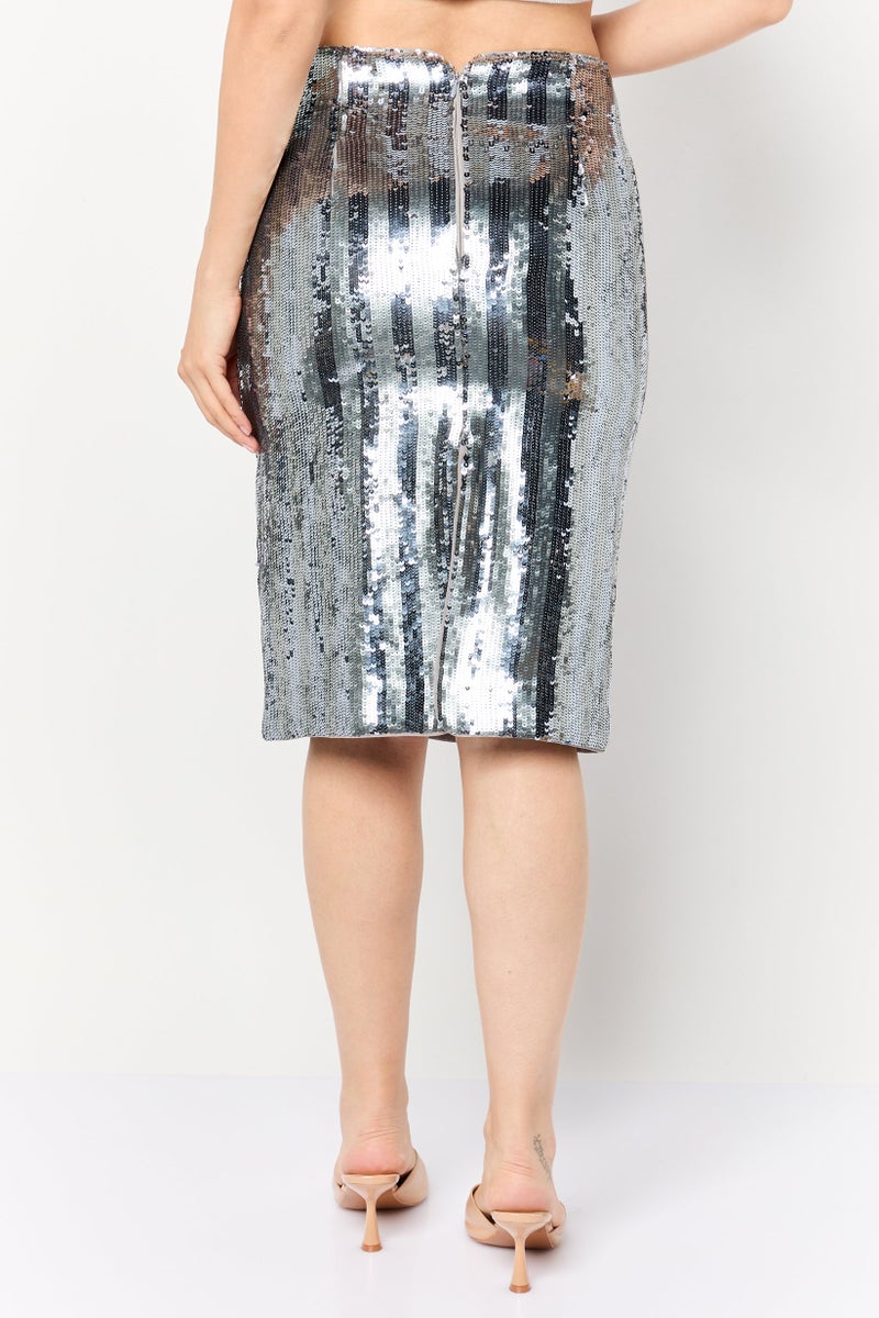 ESPRIT Women Sequin Midi Skirt, Silver - Image 2