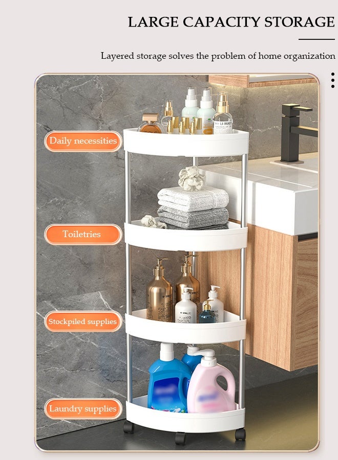 DUNISO 4-Tier Plastic Bathroom Corner Shelves,Shower Caddy Shelves,Waterproof Bathroom Unit Cart with Wheel,Rust Proof Open Storage Cart for Bathroom, Kitchen & Balcony  (White) - Image 3