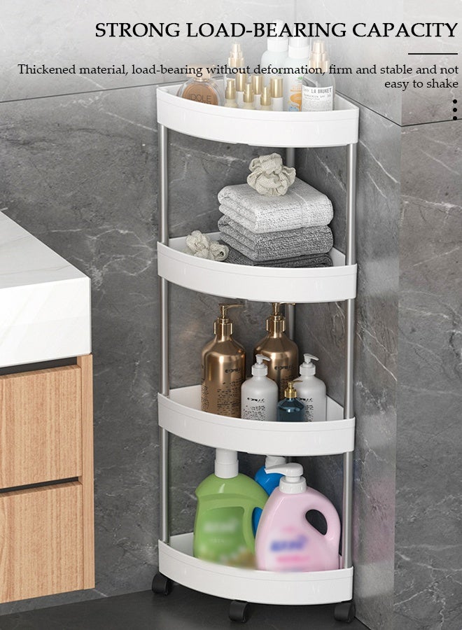 DUNISO 4-Tier Plastic Bathroom Corner Shelves,Shower Caddy Shelves,Waterproof Bathroom Unit Cart with Wheel,Rust Proof Open Storage Cart for Bathroom, Kitchen & Balcony  (White) - Image 5