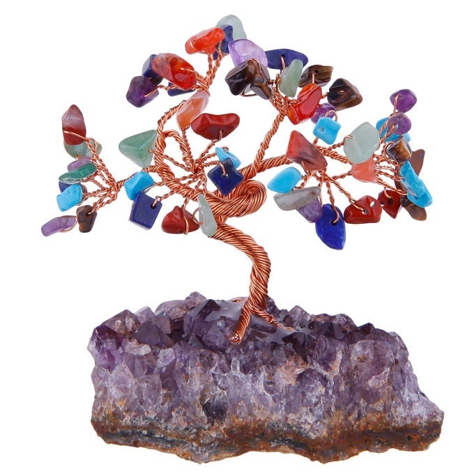 NATURAL CRYSTAL TREE STONES CHIPS MONEY TREE WITH AMETHYST BASE HOME DECORATION FOR WEALTH AND LUCK COLORFUL STONES