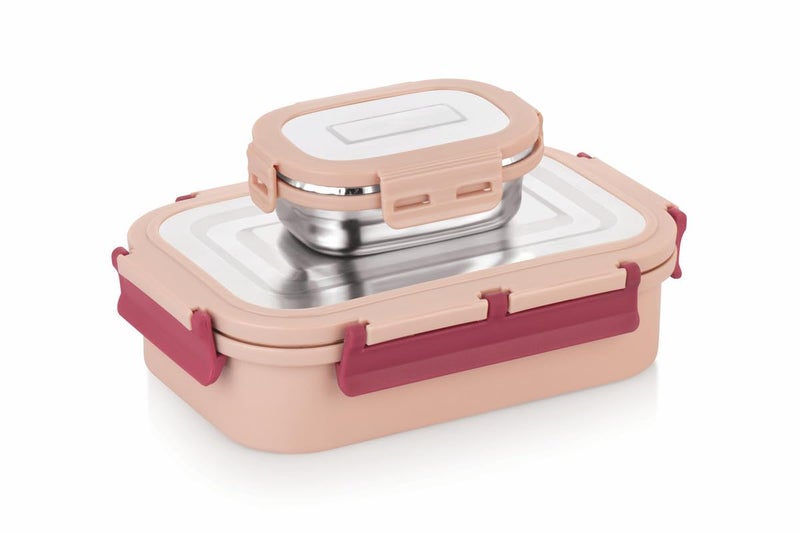 WARMEO Delight Insulated Stainless Steel Airtight Leak-Proof Lunch Box with Clip Lock Lid,Light Weight, Easy to Clean, Perfect for Office, School, Picnic & Travelling, Combo(800ml+150ml), Cream & RED - Image 3