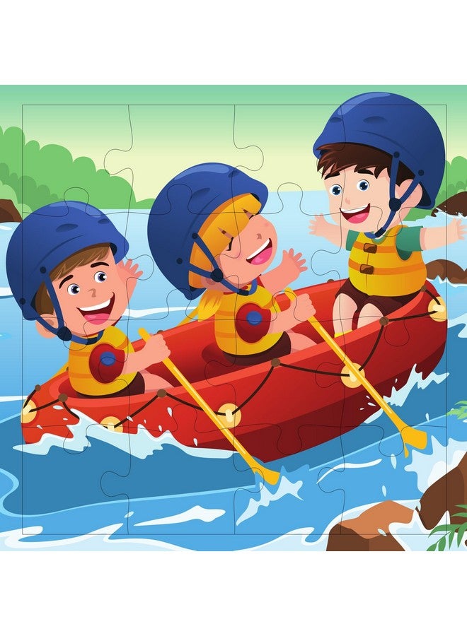 Fiddlys Fiddly's 16-Piece Wooden Jigsaw Puzzles for Kids Ages 3+, Double Layered Wooden Puzzles with Bright Front & Back Print (Vehicles World Pack of 4) - Image 2