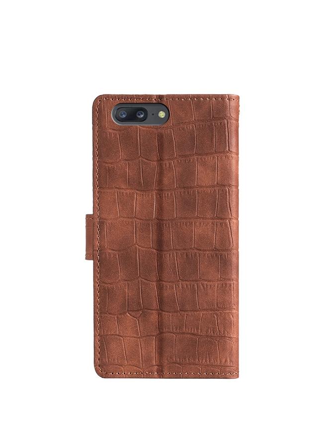 اس-توب جراب لهاتف OnePlus 5 مصنوع من جلد البولي يوريثان بملمس جلد التمساح مع مشبك مغناطيسي وغطاء قابل للطي أفقيًا مع حامل وفتحات للبطاقات ومحفظة - Image 3