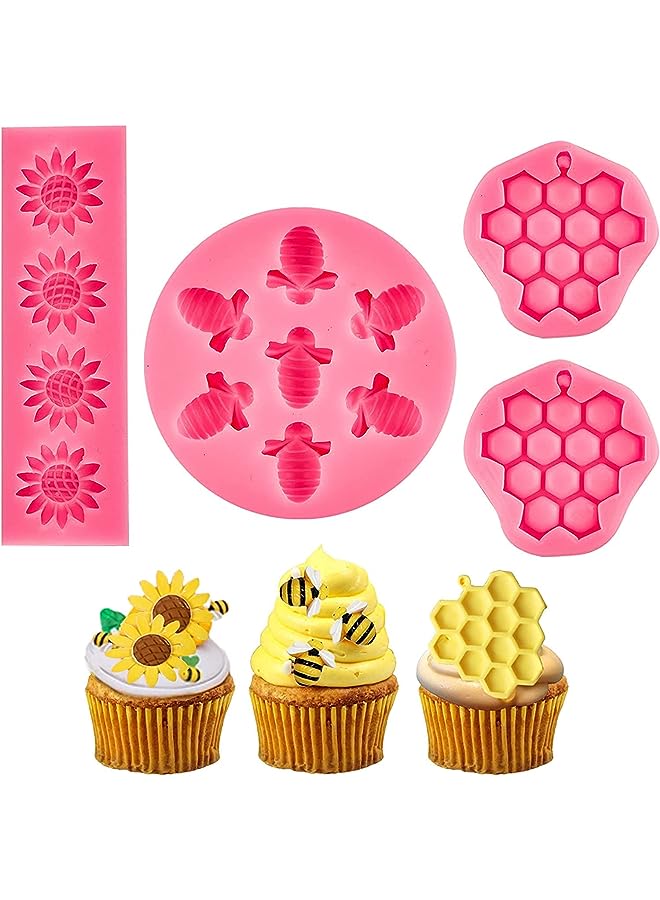 SYOSI Silicone Mold Bumble Bee Chocolate Sugarcraft Baking Tool DIY Cake Silicone Mold Honeycomb Sunflower and Bee Fondant Molds for Cupcake Cake Decorating Sugar, 4 Pieces - Image 1