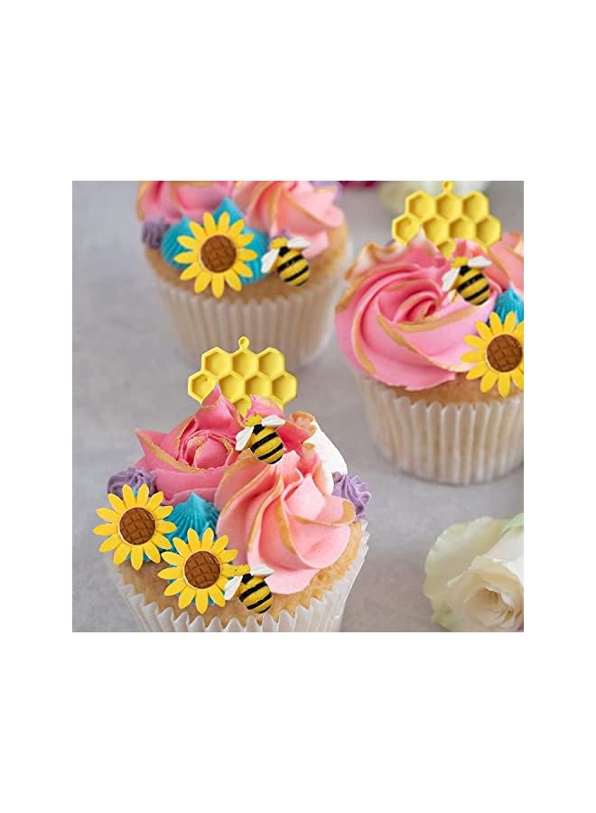 SYOSI Silicone Mold Bumble Bee Chocolate Sugarcraft Baking Tool DIY Cake Silicone Mold Honeycomb Sunflower and Bee Fondant Molds for Cupcake Cake Decorating Sugar, 4 Pieces - Image 3