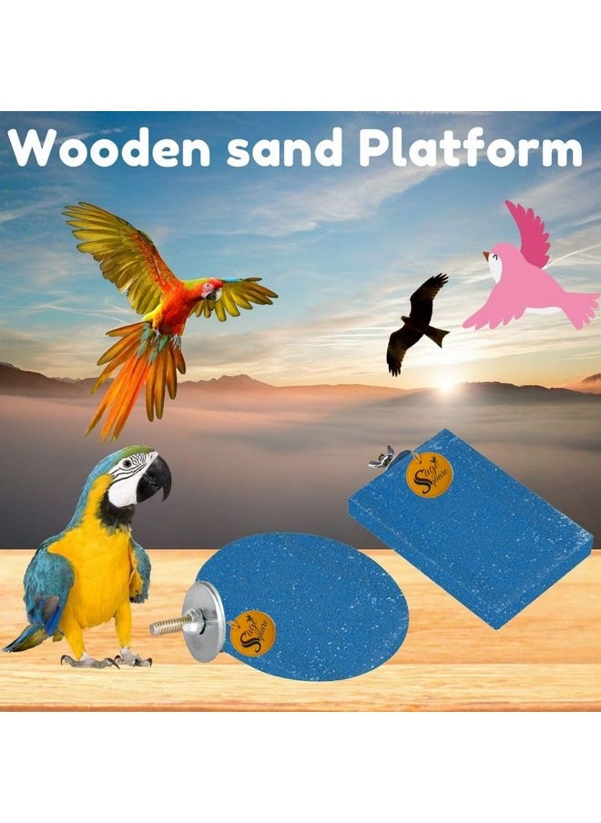 Sage Square Bird Wooden Sand Circle & Stand Platform Combo Of Two (3 * 4 & 4 Inches) Rectangle & Cirle Shaped Perch Stand, Cage Accessories Playful Toy, Suitable For Birds, Parrots, Budgies  - Image 3