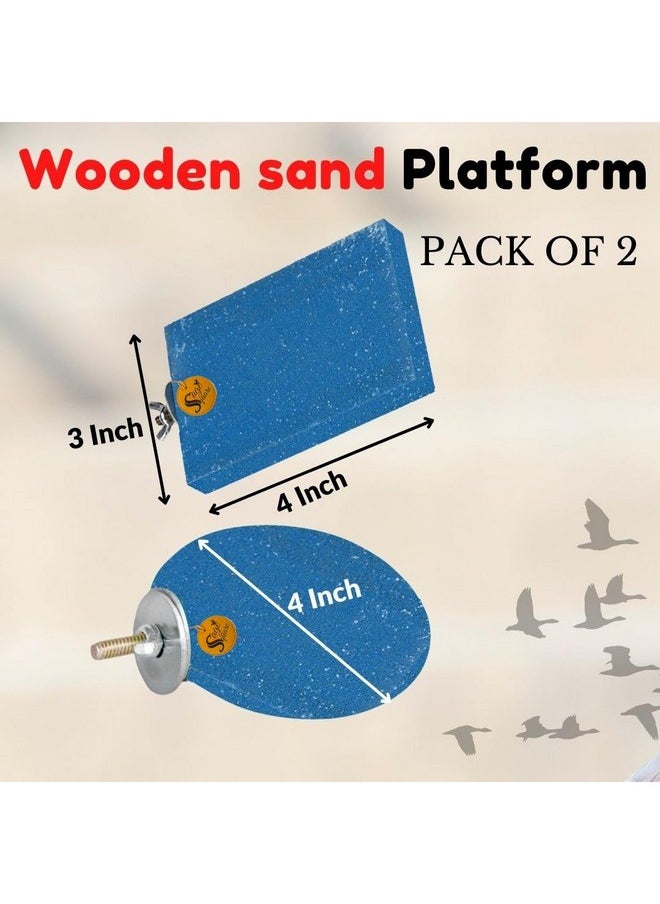 Sage Square Bird Wooden Sand Circle & Stand Platform Combo Of Two (3 * 4 & 4 Inches) Rectangle & Cirle Shaped Perch Stand, Cage Accessories Playful Toy, Suitable For Birds, Parrots, Budgies  - Image 2