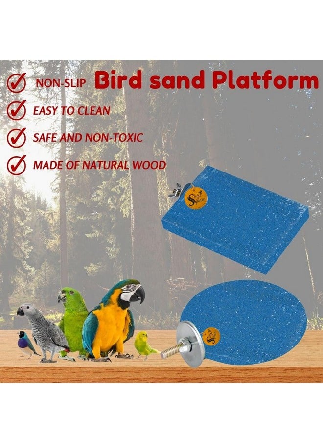 Sage Square Bird Wooden Sand Circle & Stand Platform Combo Of Two (3 * 4 & 4 Inches) Rectangle & Cirle Shaped Perch Stand, Cage Accessories Playful Toy, Suitable For Birds, Parrots, Budgies  - Image 5