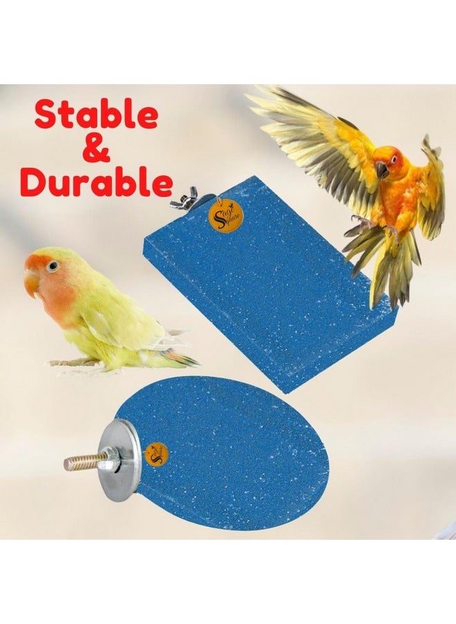 Sage Square Bird Wooden Sand Circle & Stand Platform Combo Of Two (3 * 4 & 4 Inches) Rectangle & Cirle Shaped Perch Stand, Cage Accessories Playful Toy, Suitable For Birds, Parrots, Budgies  - Image 4