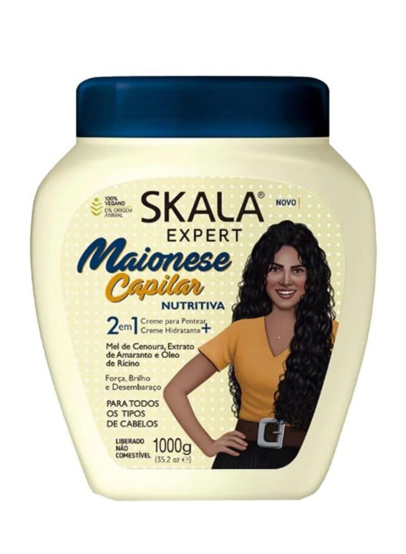 سكالا إكسبرت 2 في 1 كريم وماسك معالج بخلاصة المايونيز المغذي لترطيب وتنعيم وإصلاح الشعر التالف مناسب لجميع أنواع الشعر، نباتي 100% برازيلي أصلي 1000 جرام - Image 1