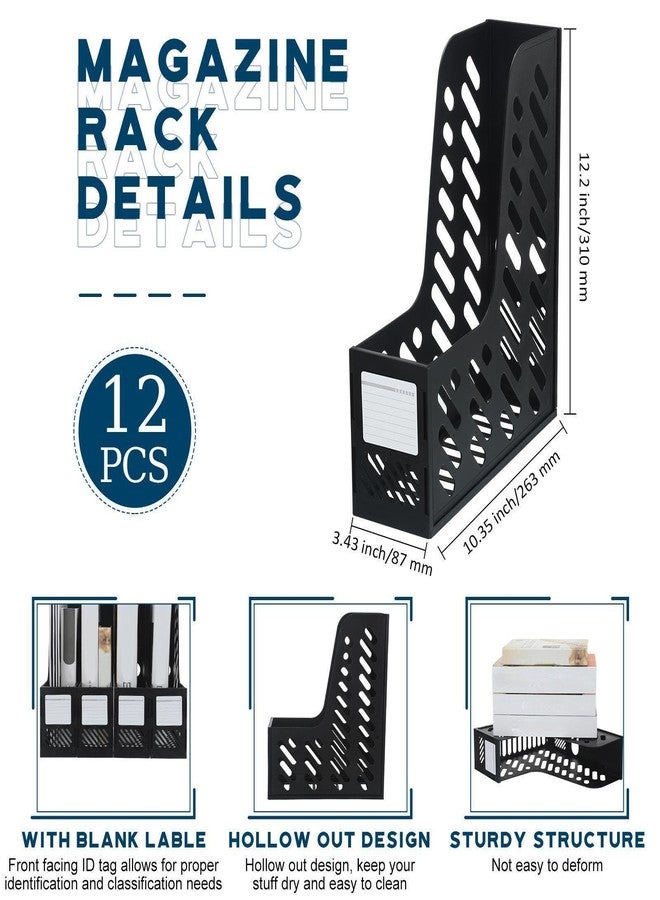 Glenmal 12 Pack Magazine Organizers Binder Organizer for Desk Plastic Vertical File Holder Magazine Racks Desk Accessories for Office, Home, or School (Black) - Image 2