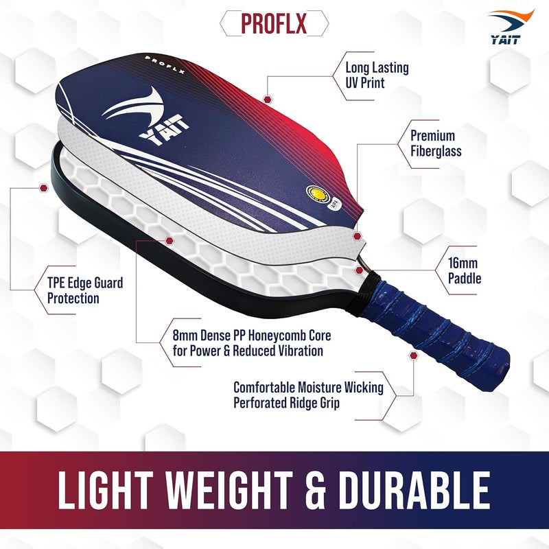 YAIT Sports Proflx Pickleball Paddle | 16 mm Fiberglass Surface | Highly Dense 8 mm PP Honeycomb Core | Highly Durable Fiberglass Paddle | AIPA Approved Pickle Ball Racket of USAPA Standards - Image 4