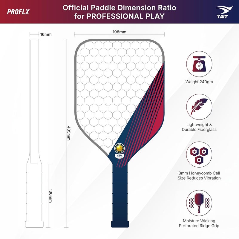 YAIT Sports Proflx Pickleball Paddle | 16 mm Fiberglass Surface | Highly Dense 8 mm PP Honeycomb Core | Highly Durable Fiberglass Paddle | AIPA Approved Pickle Ball Racket of USAPA Standards - Image 3