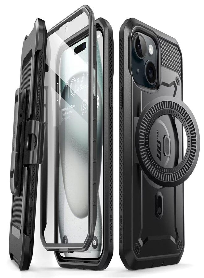 SUPCASE for iPhone 15 Plus Case with Stand, [Compatible with MagSafe] [Built-in Screen Protector & Belt Clip] [Military-Grade Drop Protection] Magnetic Phone Case for iPhone 15 Plus, Black - Image 1