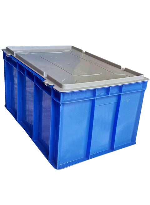 SINGHAL Plastic Crate 60x40x27 CM With Lid Multipurpose Heavy Duty Big Blue Portable Crates for storage Shelf Basket for Large Storage Bin Vegetable Fruit Milk