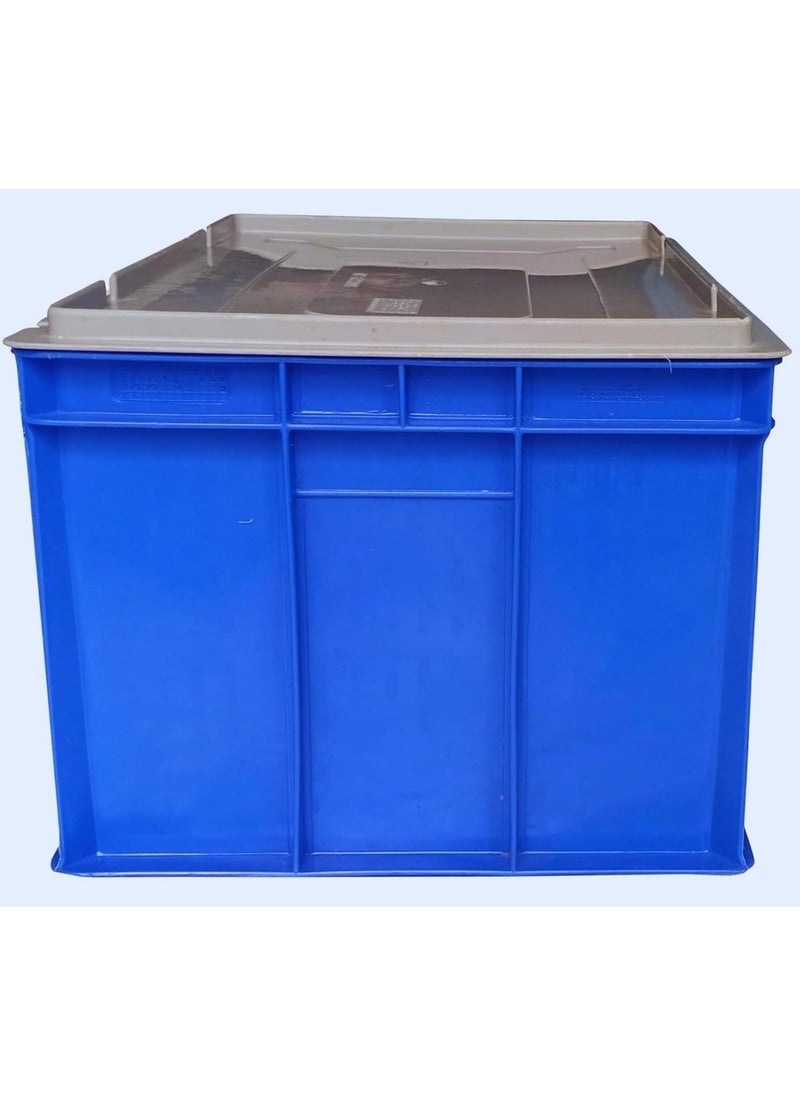 SINGHAL - SINGHAL Plastic Crate 60x40x27 CM With Lid Multipurpose Heavy Duty Big Blue Portable Crates for storage Shelf Basket for Large Storage Bin Vegetable Fruit Milk - Image 1