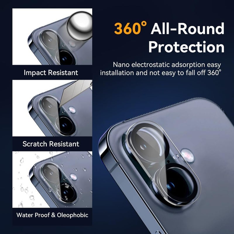 Vipsent Camera Lens Protector for iPhone 16 6.1" / iPhone 16 plus 6.7"/ iPhone17 6.3",9H Tempered Glass，Ultra HD, Scratch Resistance Easy to Install，Case Friendly，[Does not Affect Night Shots] 3-Pack - Image 2