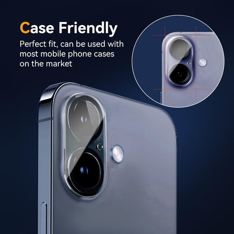 Vipsent Camera Lens Protector for iPhone 16 6.1" / iPhone 16 plus 6.7"/ iPhone17 6.3",9H Tempered Glass，Ultra HD, Scratch Resistance Easy to Install，Case Friendly，[Does not Affect Night Shots] 3-Pack - Image 4