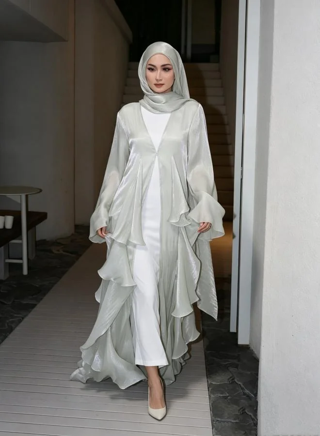 Take Two Green Plain Abaya with Ruffle Detail