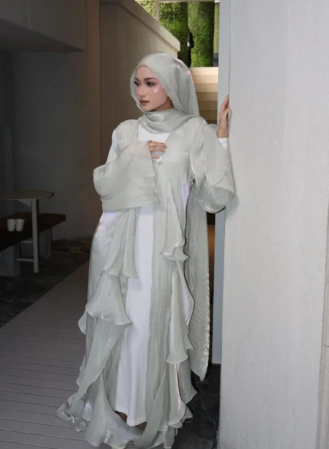Take Two Green Plain Abaya with Ruffle Detail
