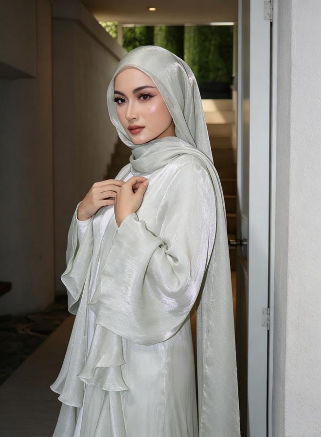 Take Two Green Plain Abaya with Ruffle Detail - Image 3