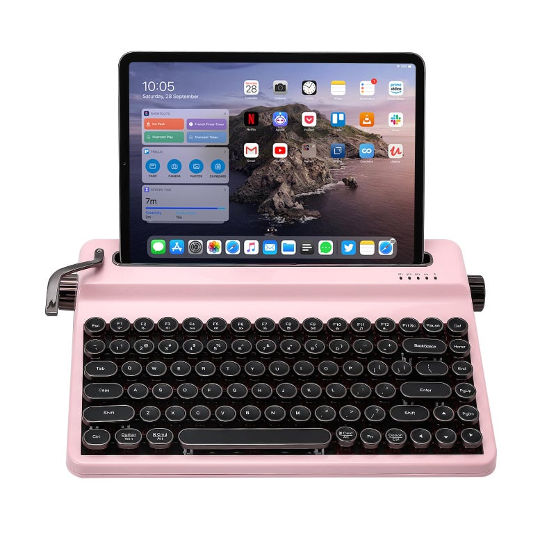 YUNZII QL75 Wireless Typewriter Hot Swap Retro Mechanical KeyboardPunk Round KeycapsRGB Backlit QMKVIA ProgrammableMultiDevice Keyboard with 24GHzTypeCBT50 Pink Cocoa Cream V2 Switch - Image 2
